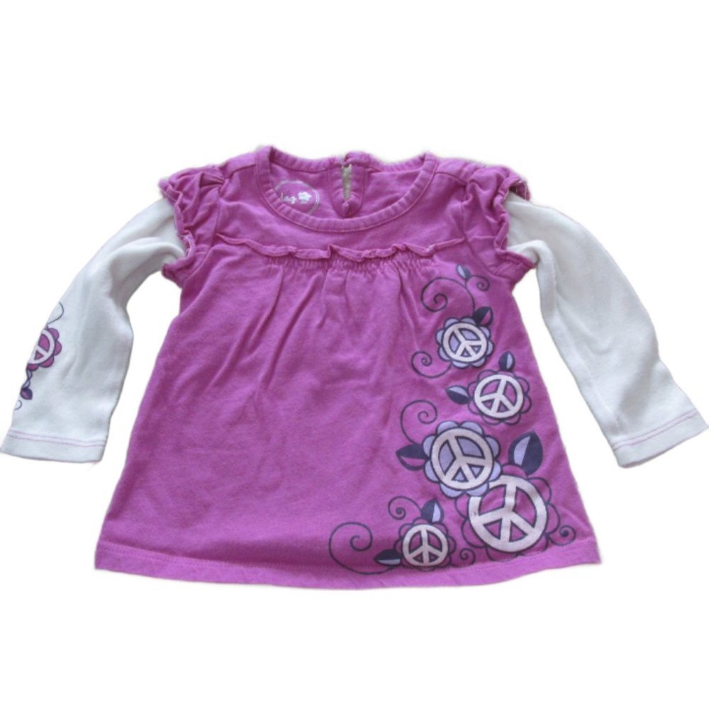 Greendog Pullover T Shirt Infant Girls Size 3-6M Purple White‎ Long Sleeve Peace